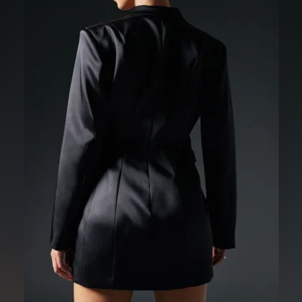 H&M double-breasted fitted jacket dress satin effect black sz L BNWT - Picture 7 of 13